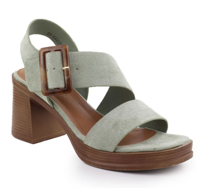 Dámské semišové sandály na jehlovém podpatku zelené model 22015546 - Potocki