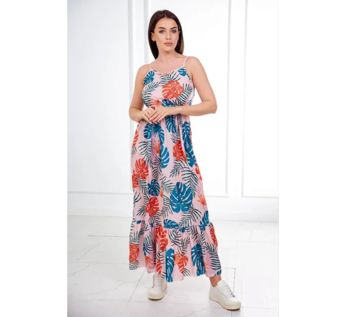 Šaty s motívom listov púdrovo ružovej Šaty s motívom listov púdrovo ružovej