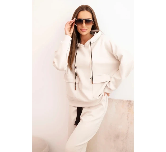 Dámska súprava maslová mikina s kapucňou a nohavice s opaskom béžová Dámska súprava maslová mikina s kapucňou a nohavice s opaskom béžová