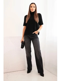 Dámský svetr s krátkým rukávem volného střihu černý