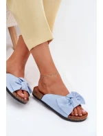 Klapki Damskie Na Korkowej Podeszwie Kokardką Niebieskie Seressa Klapki Damskie Na Korkowej Podeszwie Kokardką Niebieskie Seressa