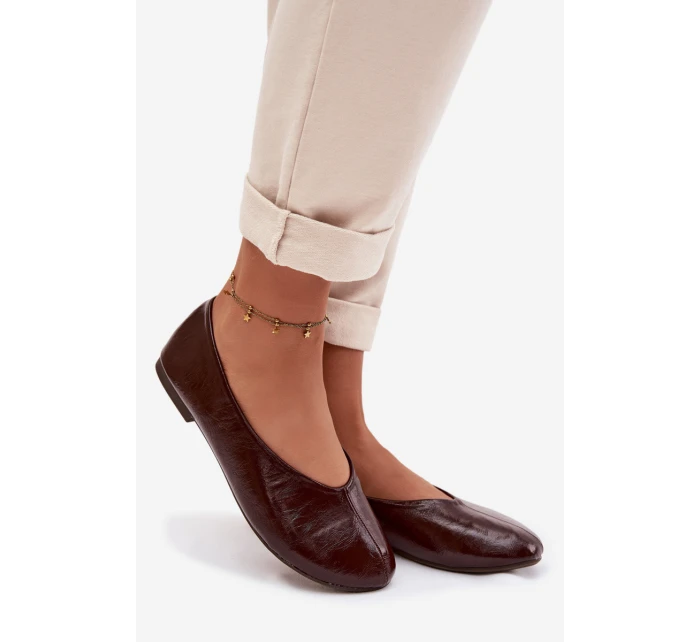 Lakované Baleríny z Eko Kůže Čokoládové Selanora