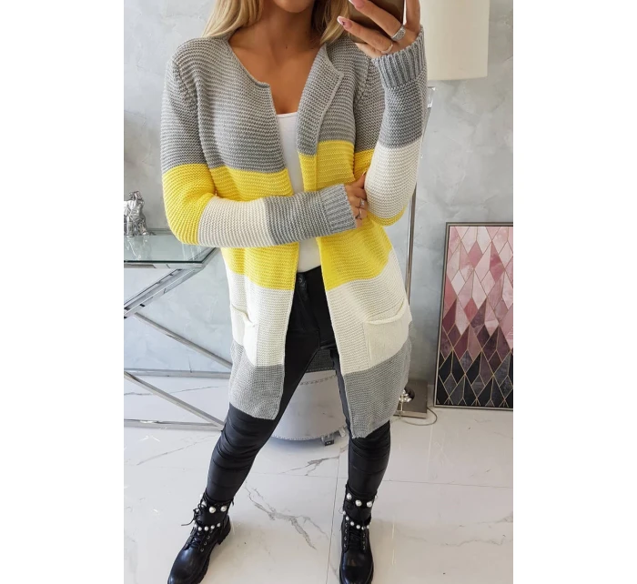 Šedý+žltý pruhovaný sveter