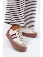 Skórzane Sneakersy Damskie Na Platformie Zazoo N1234 Beżowo-Bordowe