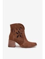 Botki Damskie Ażurowe Z Naturalnego Zamszu Na Słupku Zazoo 3690 Brązowe
