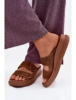 Kožené semišové dámské pantofle na platformě model 22126008 camel - VINCEZA