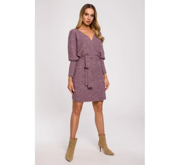 model 18003591 Zavinovací svetrové šaty se zavazováním heather - Moe