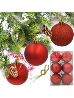 DEKORATÍVNE PLASTOVÉ OZDOBY 12KS 60MM ČERVENÉ