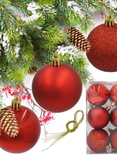 DEKORATÍVNE PLASTOVÉ OZDOBY 12KS 60MM ČERVENÉ