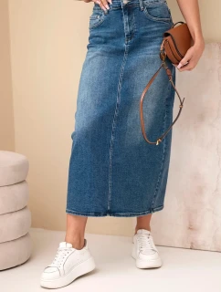 Džínová midi sukně model 21951943 s vysokým pasem modrá - K-Fashion