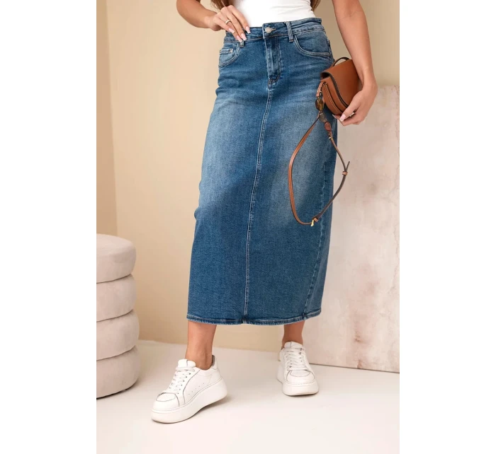 Džínsová midi sukňa s vysokým pásom M.Sara modrá Džínsová midi sukňa s vysokým pásom M.Sara modrá