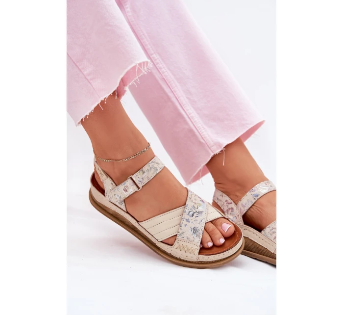 Dámské Kožené Sandály Na Platformě model 21701984 Ecru - Maciejka
