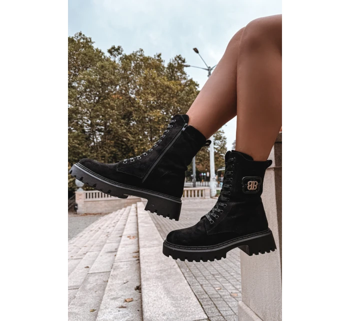 Botki Wokrery Damskie Z Ozdobnym Elementem Ocieplane Czarne Kalindra