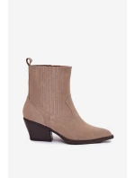 Semišové dámské cowboy boty na podpatku vyhřívané béžové Dylira