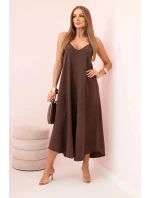 Mušelínové šaty bez ramienok hnedé