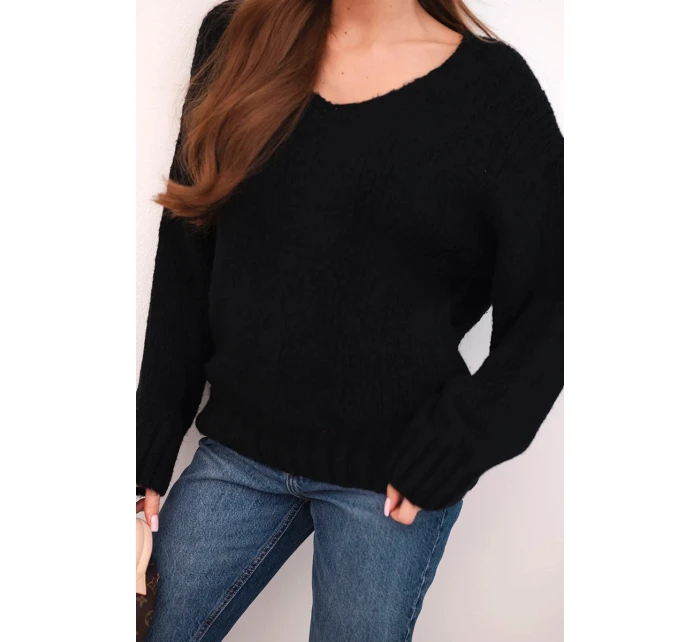 Dámský svetr z měkké pleteniny s V výstřihem černý