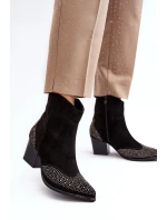 Damskie Zdobione Botki Kowbojki Na Słupku Czarne Eleduana Damskie Zdobione Botki Kowbojki Na Słupku Czarne Eleduana