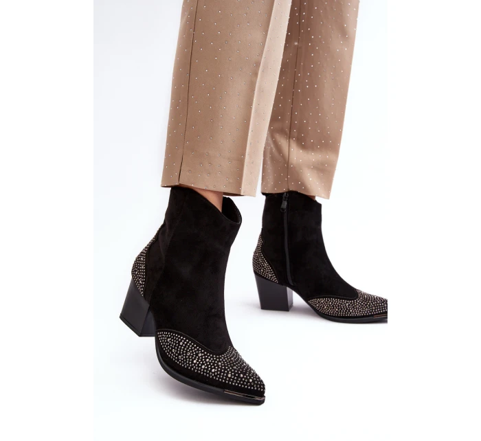 Damskie Zdobione Botki Kowbojki Na Słupku Czarne Eleduana Damskie Zdobione Botki Kowbojki Na Słupku Czarne Eleduana