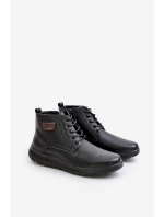 Botki Męskie Ocieplane Na Zamek Sznurowane Czarne Hlimena