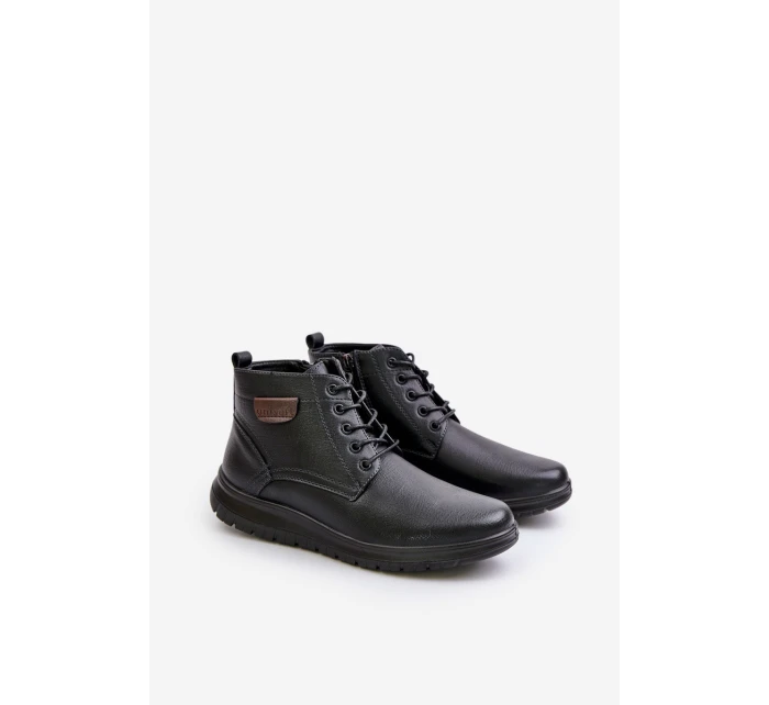 Botki Męskie Ocieplane Na Zamek Sznurowane Czarne Hlimena
