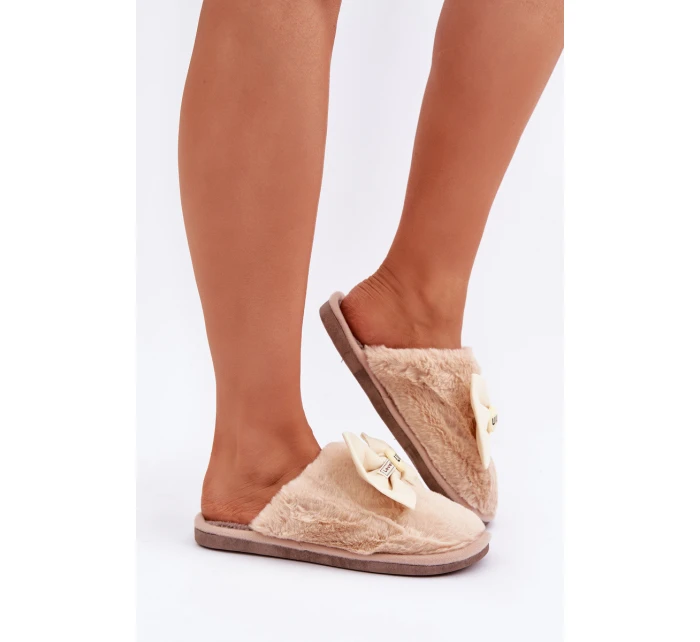 Dámské Pantofle S Kožešinou A Mašlí Béžové model 21681839 - Boto