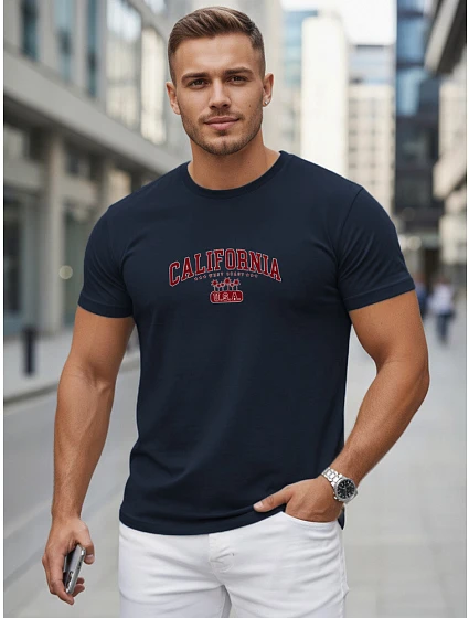 Pánske bavlnené tričko s potlačou „California“, tmavomodré, FashionStreet NX5140R Pánske bavlnené tričko s potlačou „California“, tmavomodré, FashionStreet NX5140R