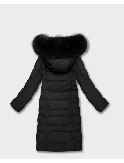 Dlouhá černá dámská bunda s kapucí model 21799993 - ROSSE LINE Dlouhá černá dámská bunda s kapucí model 21799993 - ROSSE LINE