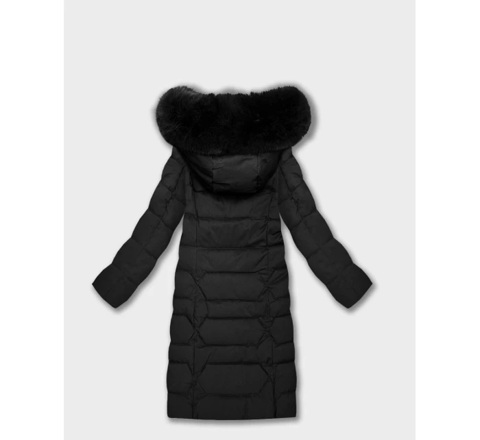 Dlouhá černá dámská bunda s kapucí model 21799993 - ROSSE LINE Dlouhá černá dámská bunda s kapucí model 21799993 - ROSSE LINE