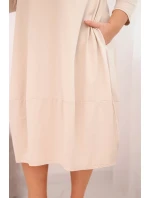 Dámská bavlněná šaty Plus Size s ohrnovacími rukávy a kapsami béžová