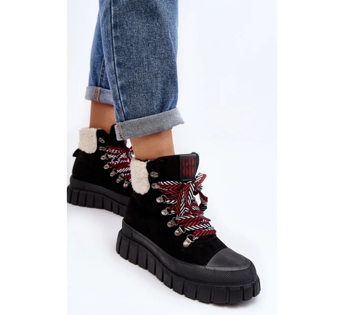 Ocieplane Botki Trapery Na Grubej Podeszwie Czarne Ralotta