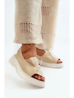 model 21665386 Kožené Dámské Sandály S Mašlí Světle Béžové - Zazoo