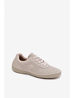 Kožené dámské polobotky s šněrováním světle béžové model 22149510 - Boto