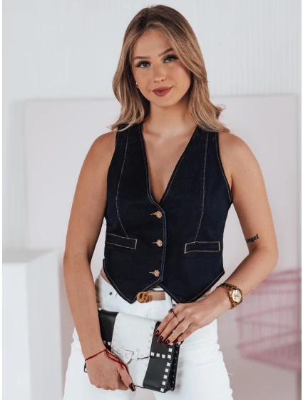 Dámská krátká džínová vesta tmavě modrá Dstreet model 21983588 - FashionStreet