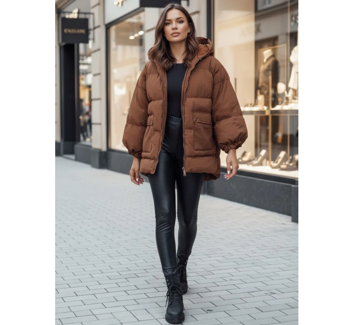 Dámská prošívaná bunda s kapucí camel Dstreet model 21995462 - FashionStreet
