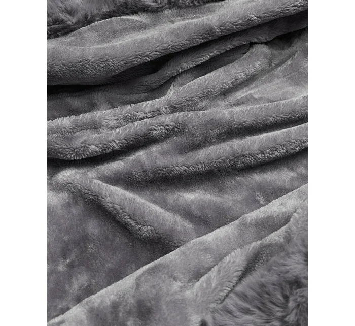 Čierna/sivá dámska džínsová bunda s kožušinovou podšívkou (B8068-109)