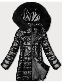 Čierna metalická dámska bunda s kapucňou J Style (16M9120-392)