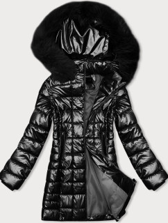 Čierna metalická dámska bunda s kapucňou J Style (16M9120-392)