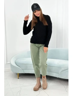 Sveter s dekoratívnou väzbou čierny