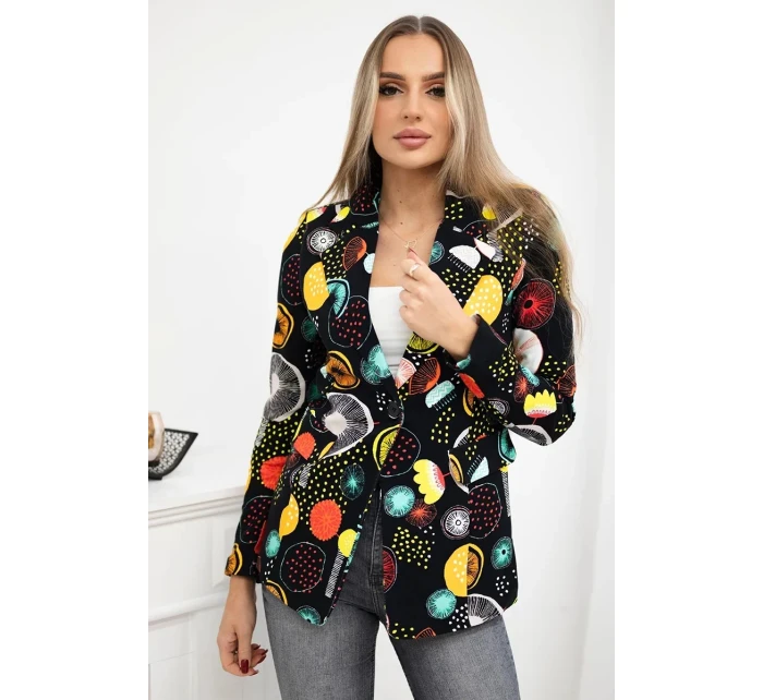 Bavlněná bunda s potiskem a knoflíkem černý