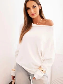 Dámsky asymetrický viskózový sveter typu bat ecru