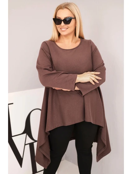 Dámska bavlnená tunika v nadmernej veľkosti s asymetrickým strihom hnedá Dámska bavlnená tunika v nadmernej veľkosti s asymetrickým strihom hnedá