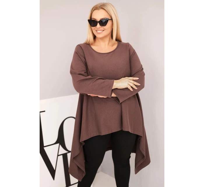 Dámska bavlnená tunika v nadmernej veľkosti s asymetrickým strihom hnedá Dámska bavlnená tunika v nadmernej veľkosti s asymetrickým strihom hnedá