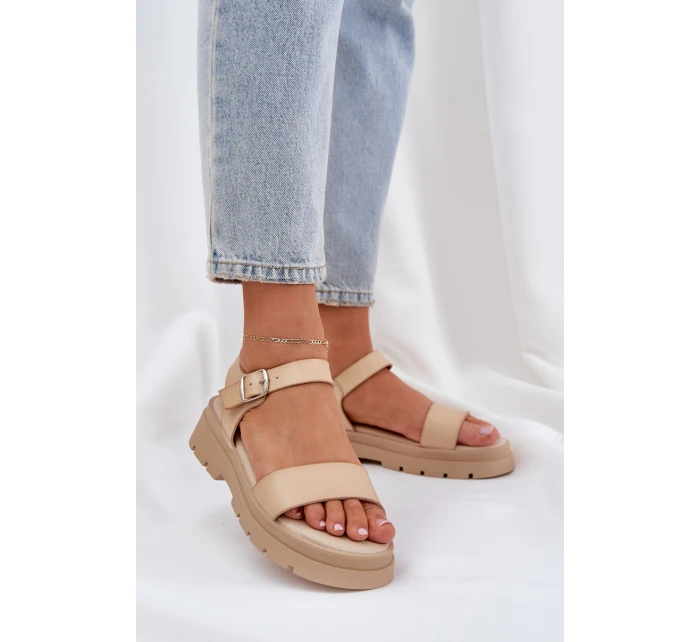 Damskie Sandały Na Platformie Beżowe Evaretha