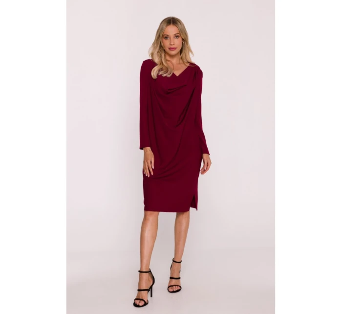 model 21470780 Šaty s výstřihem bordó - STYLOVE model 21470780 Šaty s výstřihem bordó - STYLOVE
