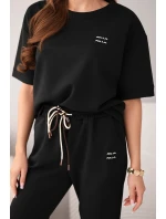 Dámsky viskózový maslový set s krátkym rukávom a nohavicami s ohrnutými nohavicami čierny