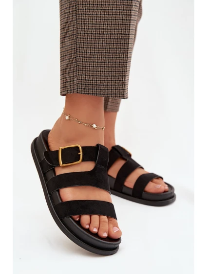 Dámské pantofle s pásky a zlatým Černé model 21919125 - Boto