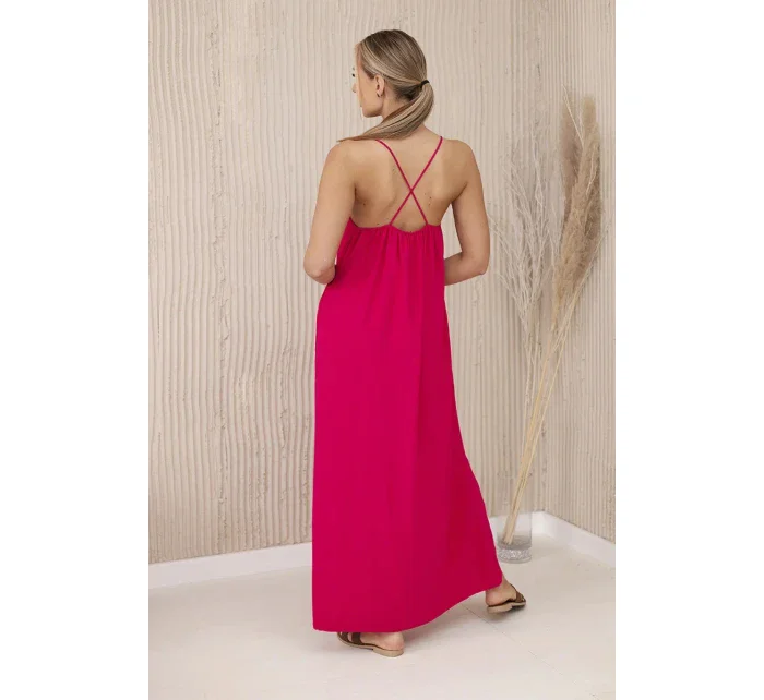 Dlhé fuchsiové šaty bez ramienok