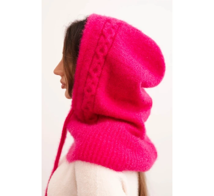 Dámska čiapka s kapucňou s pleteným fuchsiovým vzorom Dámska čiapka s kapucňou s pleteným fuchsiovým vzorom