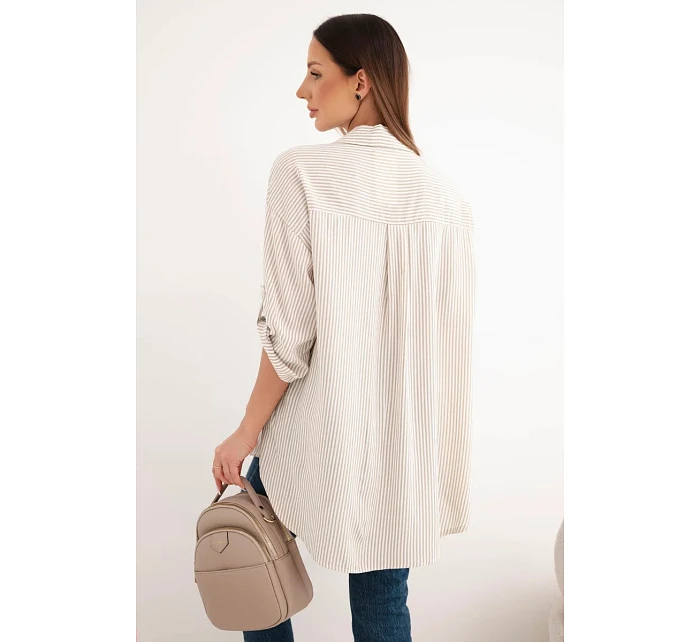 Dámská viskózová košile s krajkovými rukávy a límečkem béžová