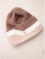 Dámská čepice beanie žebrovaná s ozdobou fango+bílá Dámská čepice beanie žebrovaná s ozdobou fango+bílá